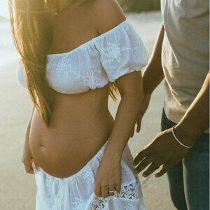 Momyknows White 2-in-1 Lace Cut Out Off Shoulder + Skirt